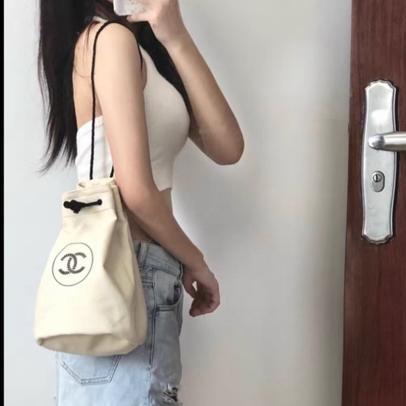 Chanel canvas drawstring makeup bucket bag - Picture 1 of 16